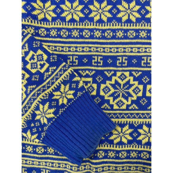 Mens Ugly Christmas Sweater L Blue Yellow Santa Dinosaur Knit Funny Holiday - Picture 3 of 9